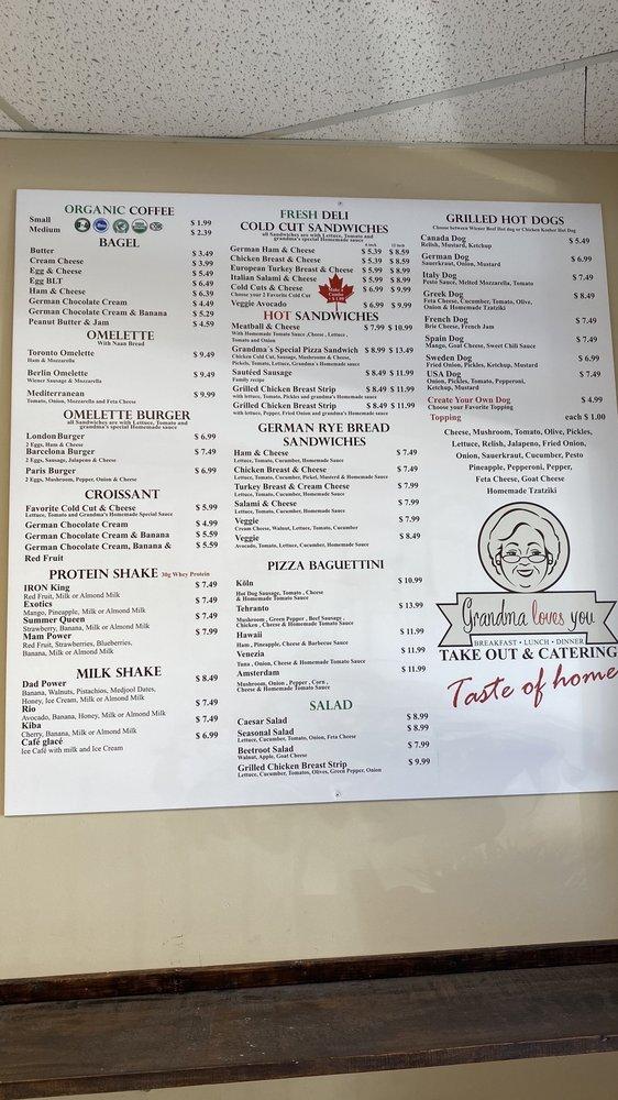 Menu at Grandma loves you restaurant, Toronto