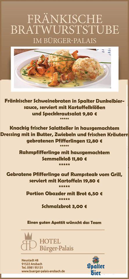 Speisekarte von Bürger Stüble restaurant Ansbach