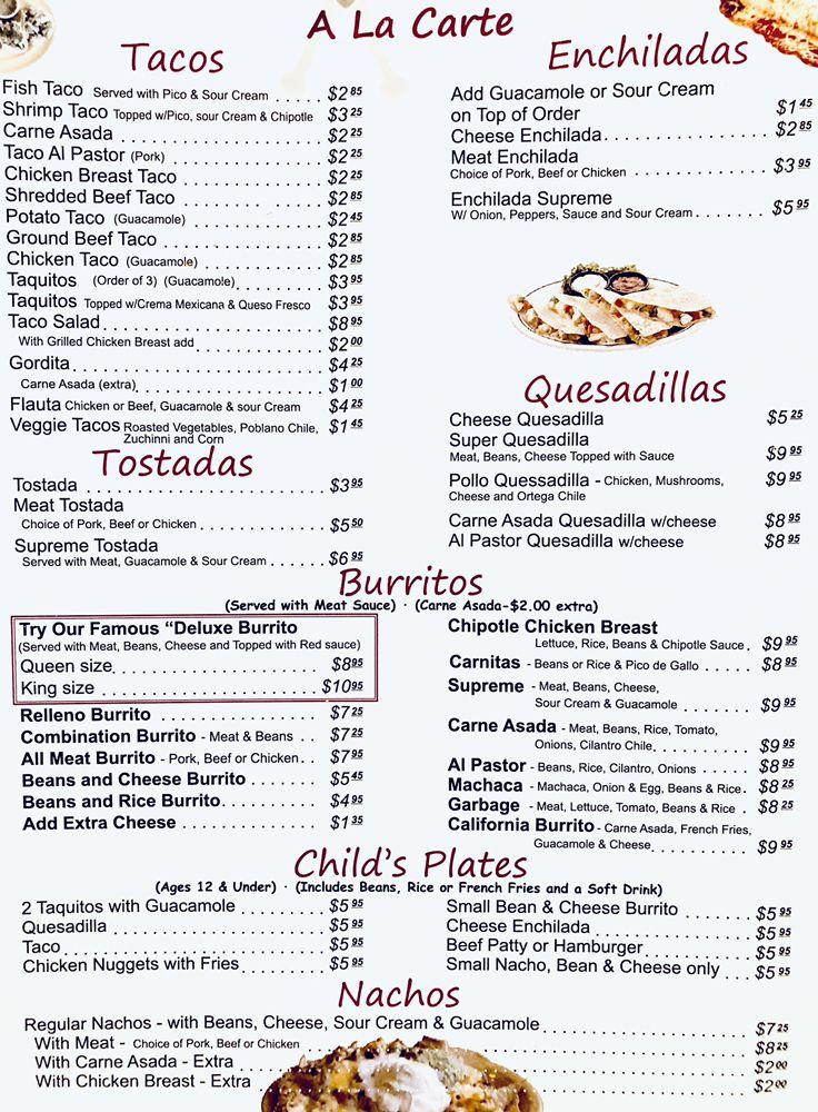 Menu at Taco Joe's Mexican Restaurant, Rialto