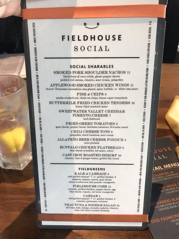 Menu at Fieldhouse Social pub & bar, Knoxville
