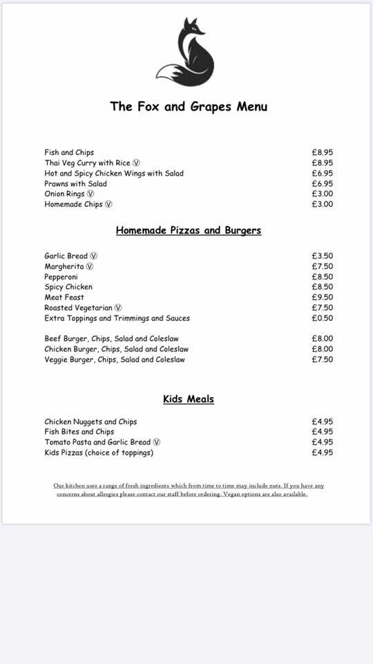Menu at Fox & Grapes pub & bar, Pudsey, Fox & Grapes