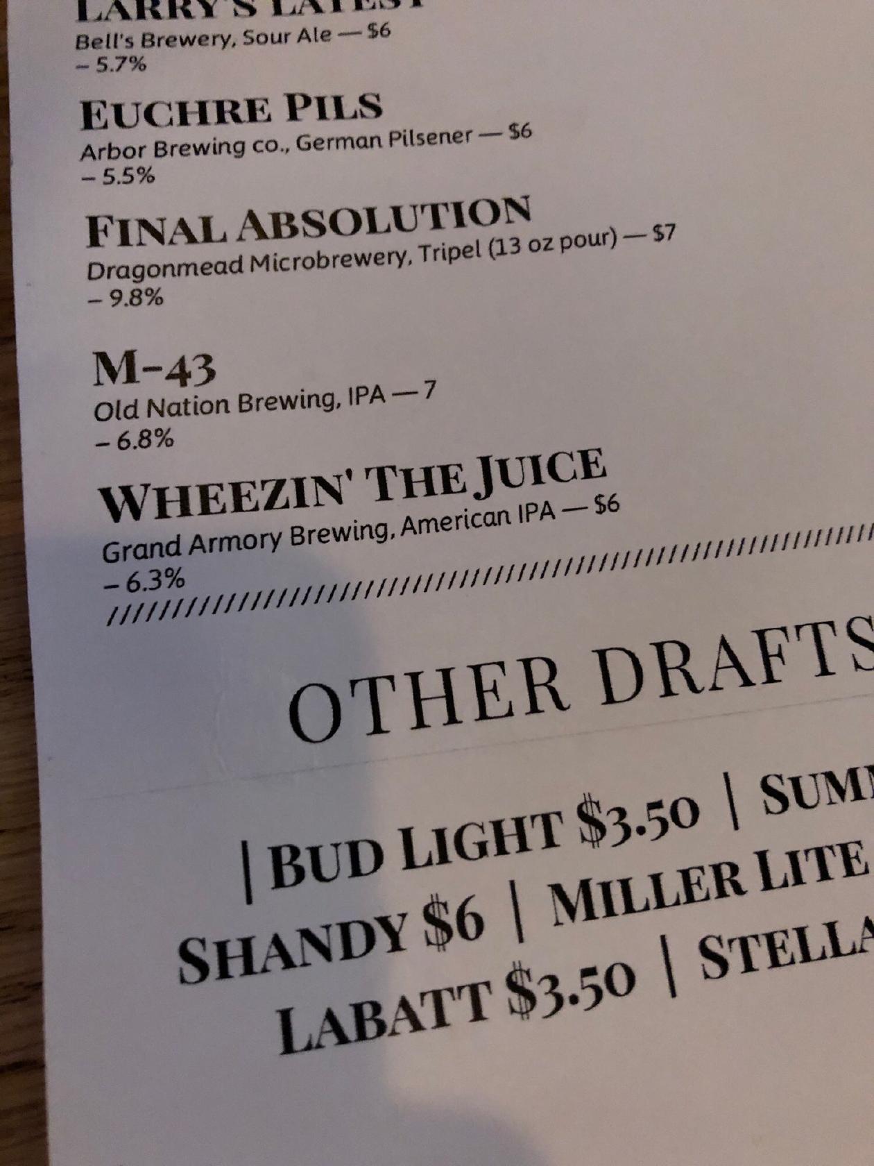 Menu at Grand Tavern Livonia pub & bar, Livonia