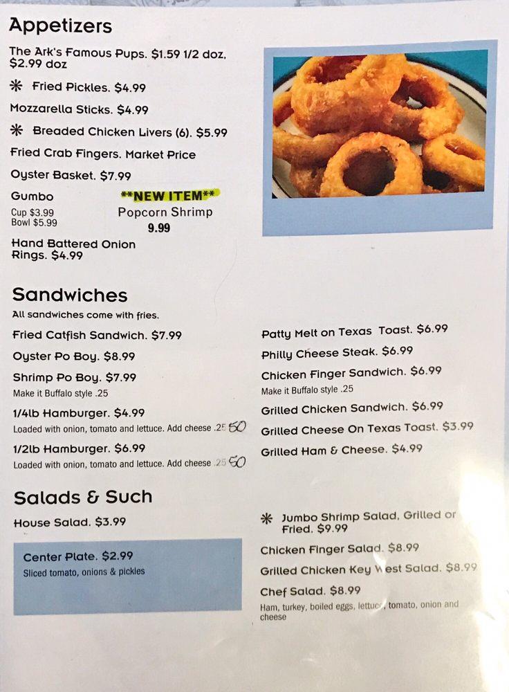 Menu at The Ark restaurant, Riverside, US78