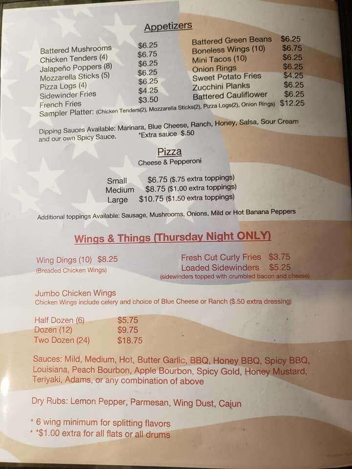 Menu at American Legion J W Dill Post 434 pizzeria, Brocton