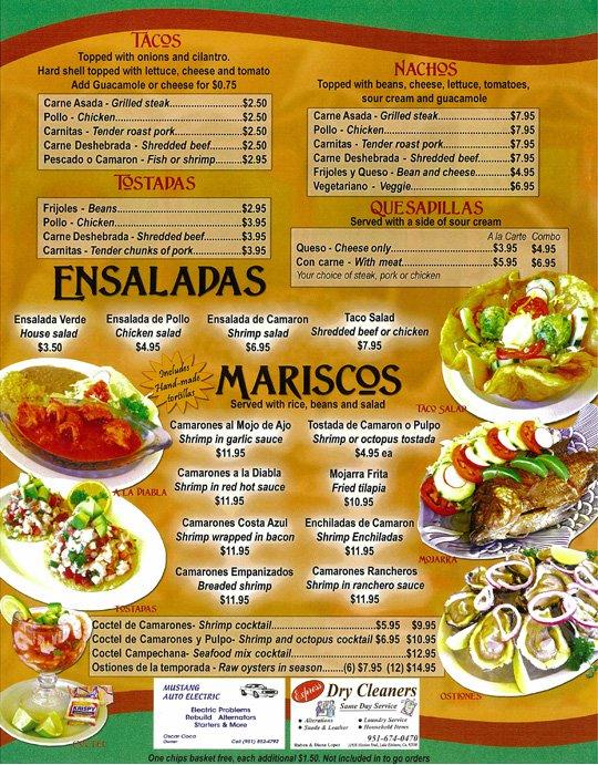 Menu at El Comal Cocina y Cantina pub & bar, Lake Elsinore, Riverside Dr