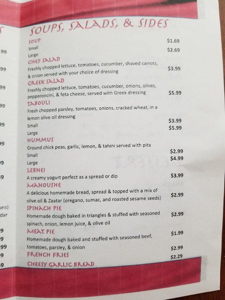 Menu at Taste of Lebanon restaurant, Getzville