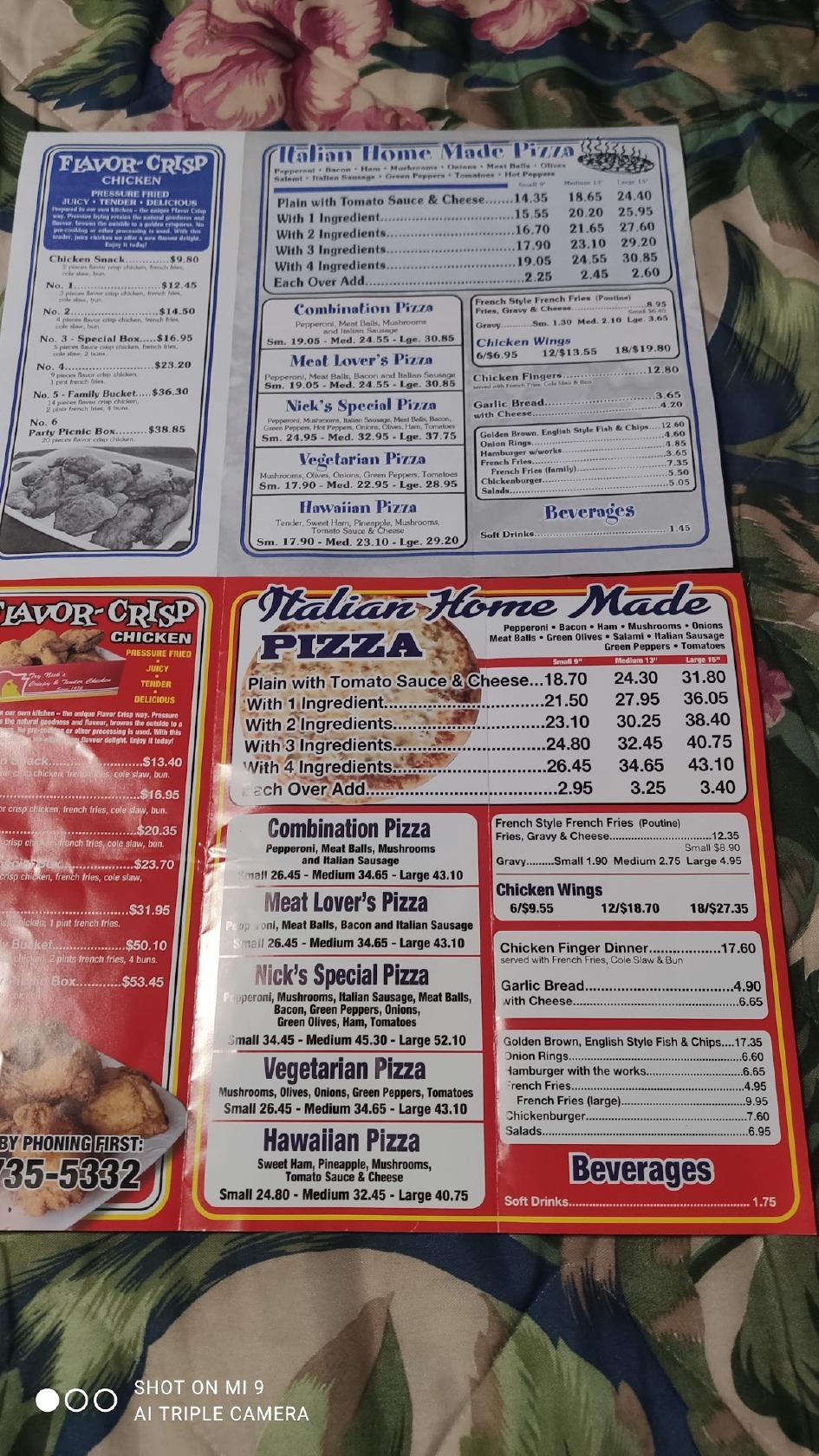 Menu at Nick's Chicken House & Pizzeria, Pembroke