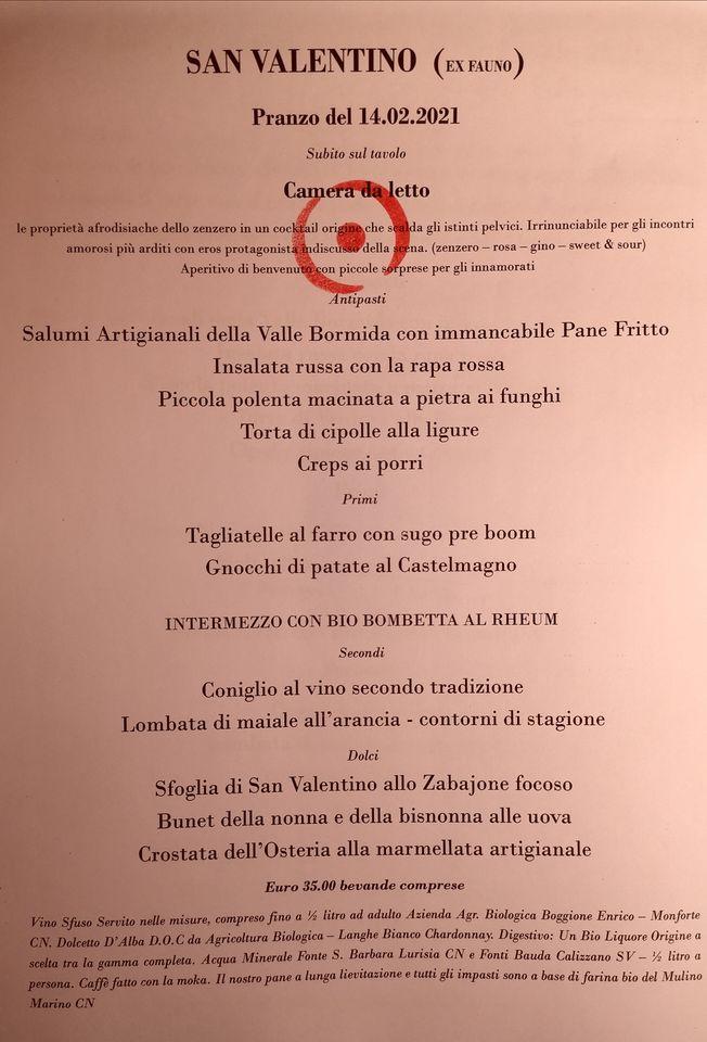 Menu di Osteria del Castello in Cengio Alto dal 1906 