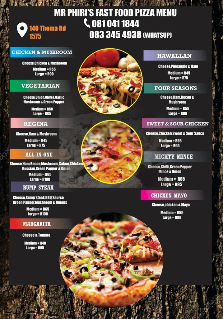 Menu at Phiri's fast food Pizzas and Burgers, Springs
