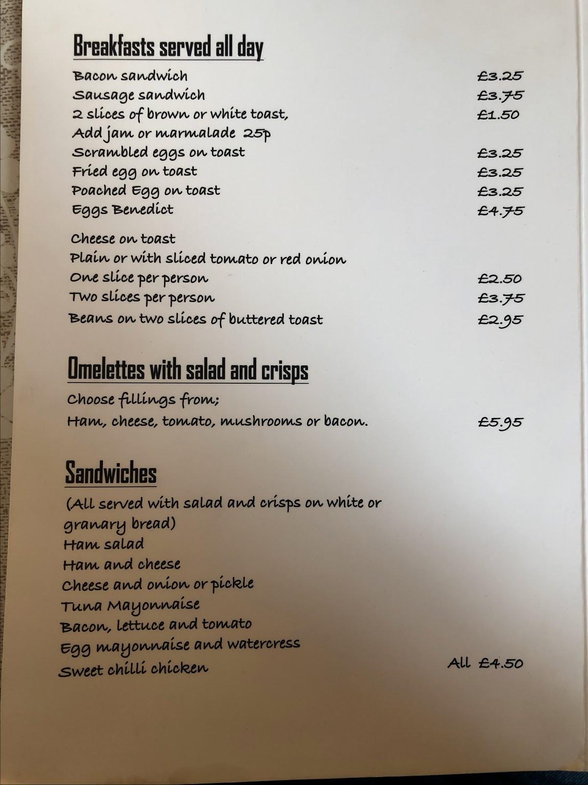 Menu at Walkers on Wesley Street cafe, Southport