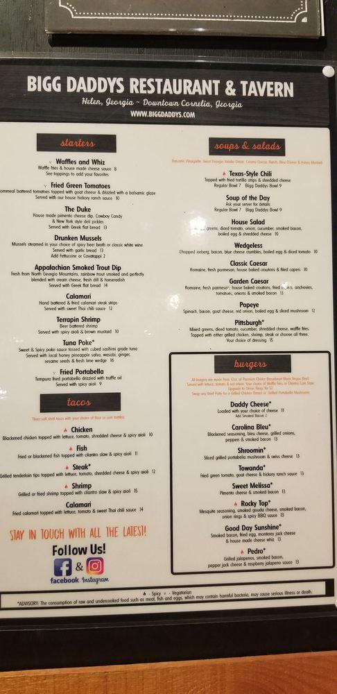 Menu At Bigg Daddys Restaurant Tavern Helen   R9aa Menu Bigg Daddys Restaurant And Tavern 2022 10 6 