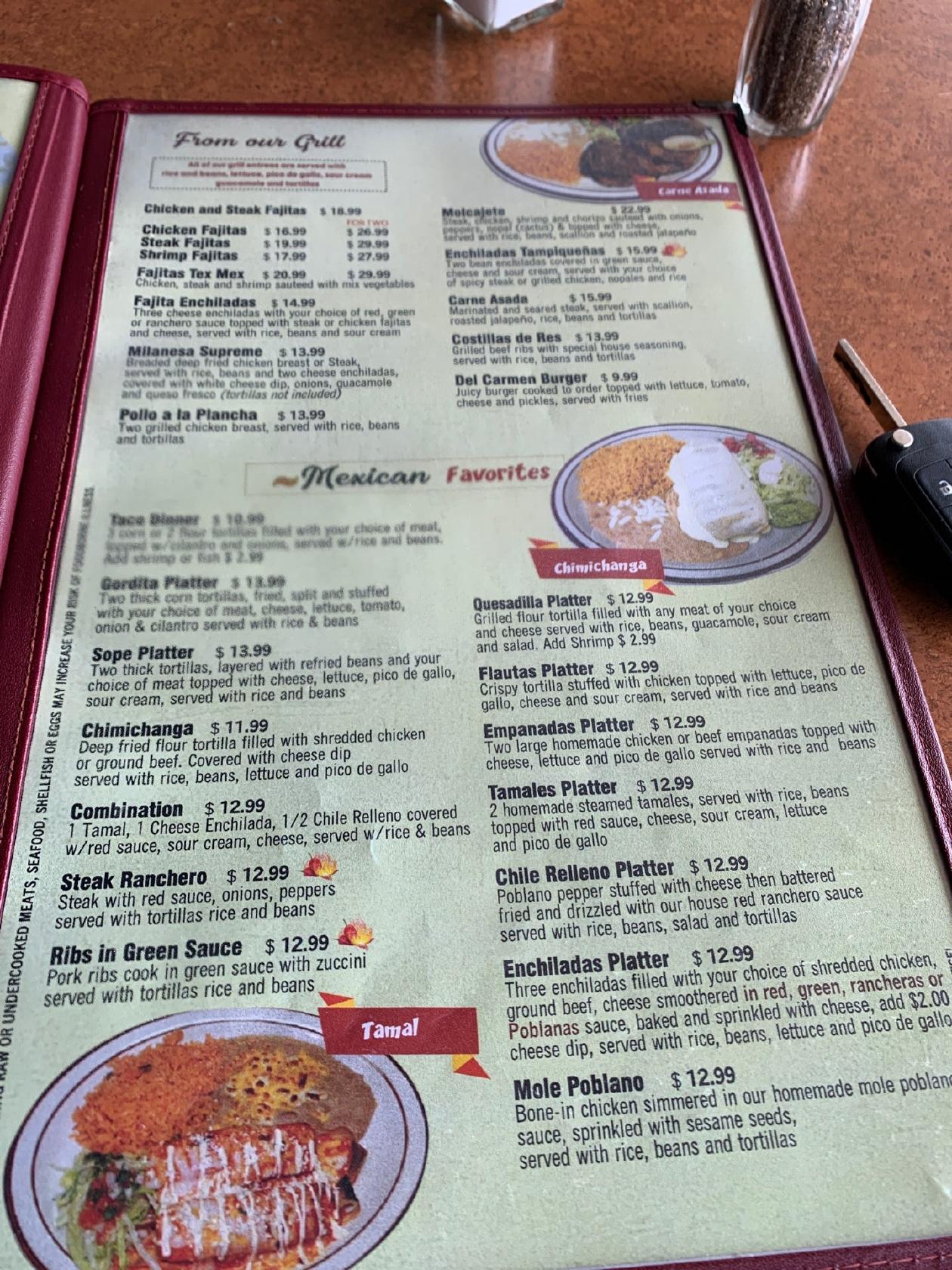Menu at Del Carmen Mexican Store & Restaurant, Dade City