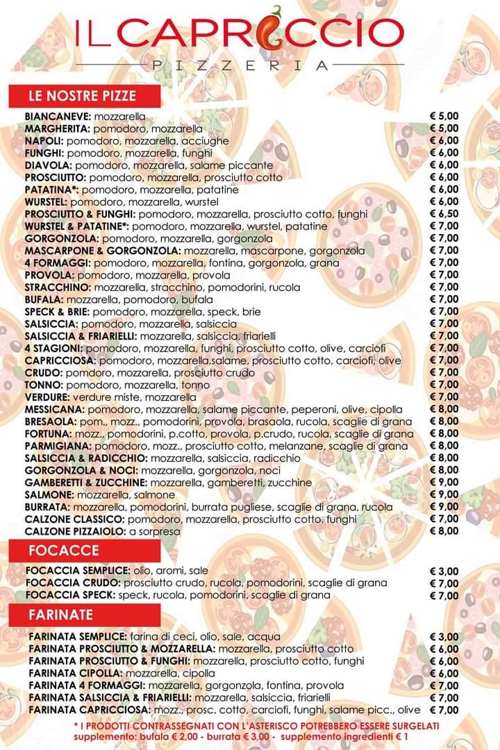 Menu di PIZZERIA IL CAPRICCIO d'asporto 