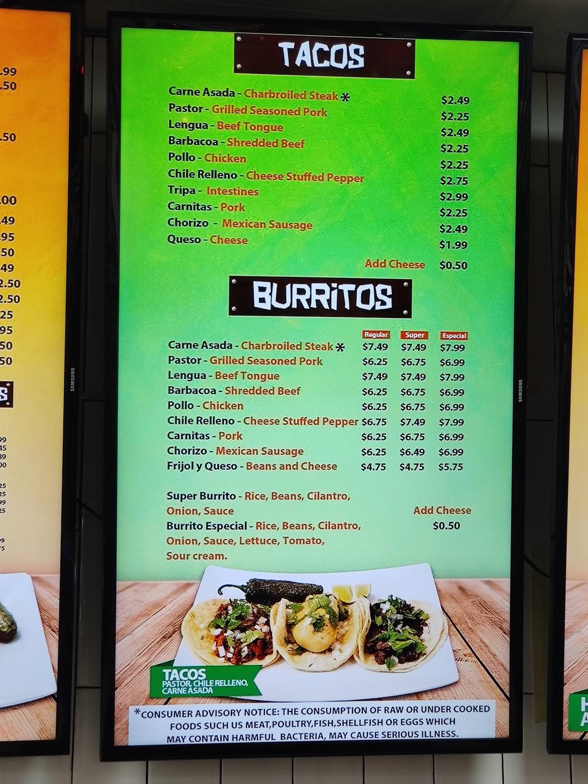 Menu at El Taco Veloz restaurant, Norcross, Beaver Ruin Rd