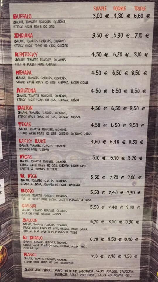 Menu de Le Saloon