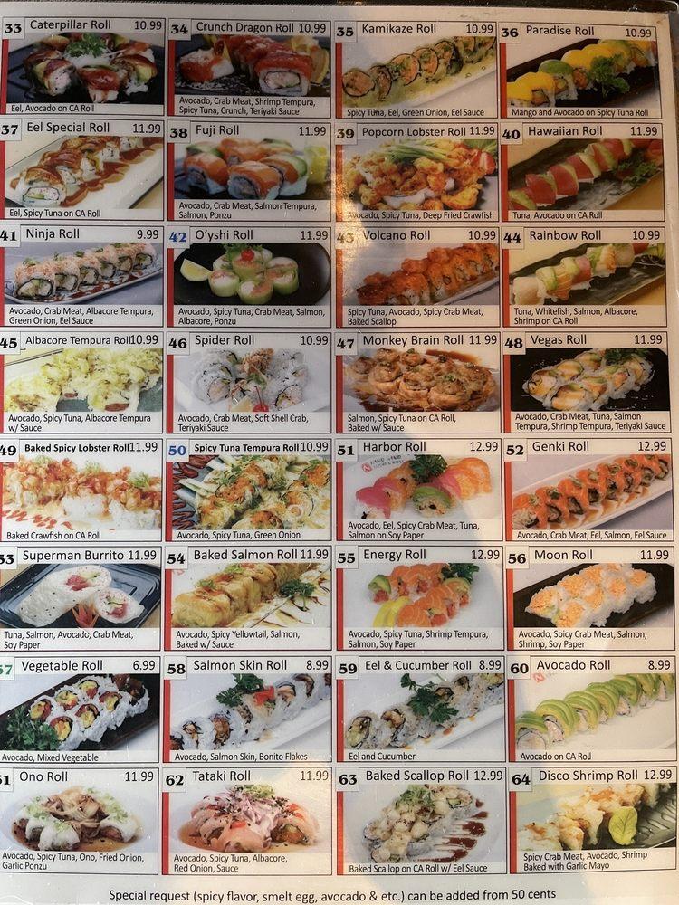 Menu at Niko Niko Sushi restaurant, Burbank