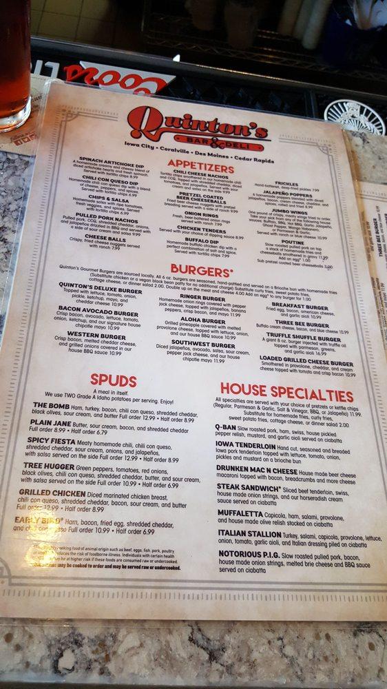 Menu at Quinton's Bar & Deli, Cedar Rapids