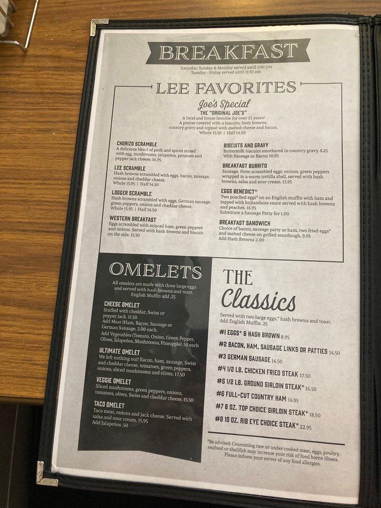 Menu at The Lee Restaurant & Lounge, Enumclaw
