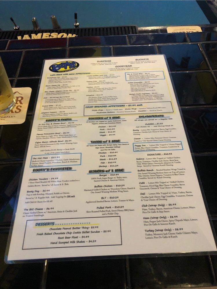 Menu at Booty's Wings Burgers & Beer pub & bar, Buckeye