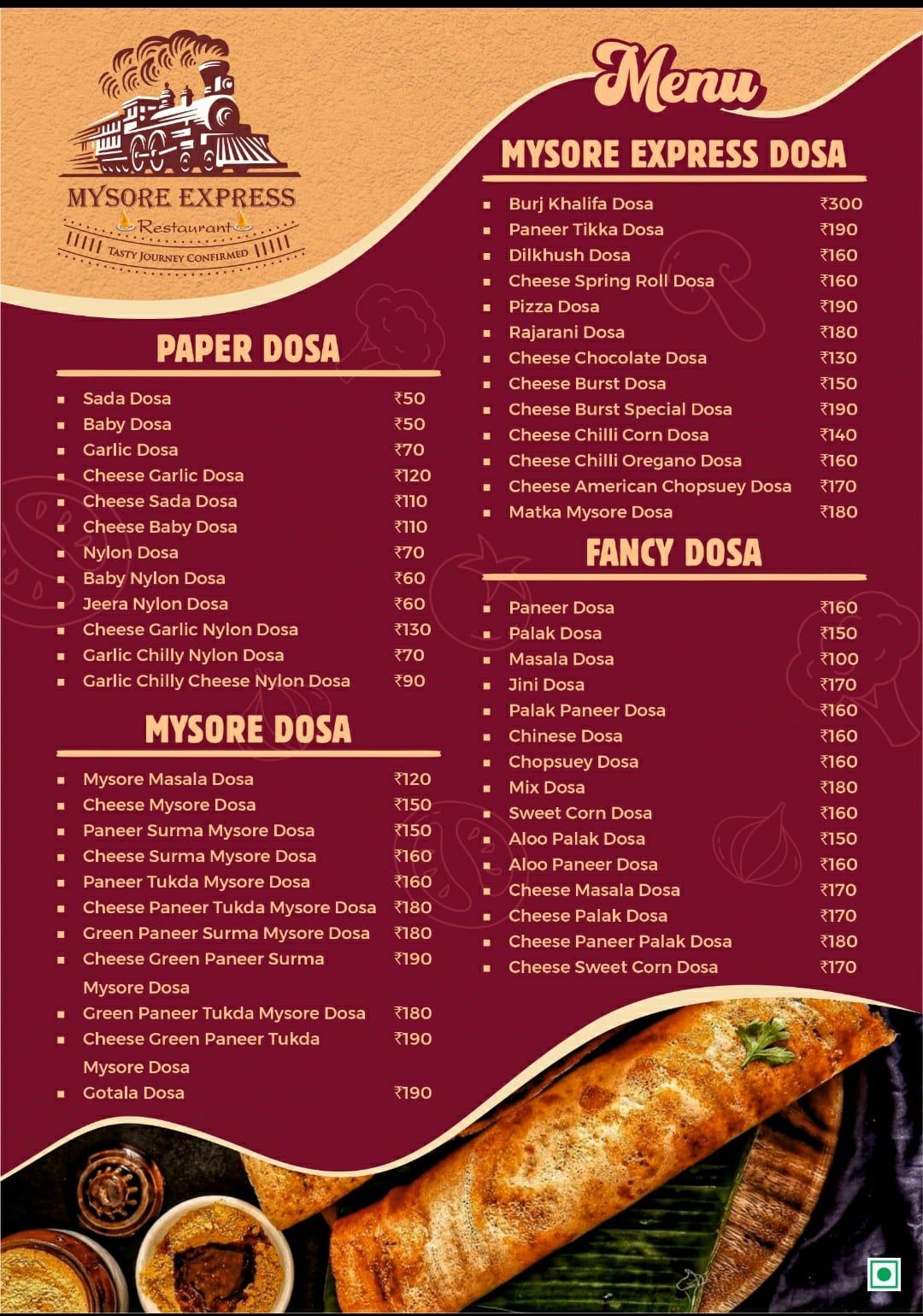 Menu at Mysore Express Restaurant, Surat, G.F. shop no 16