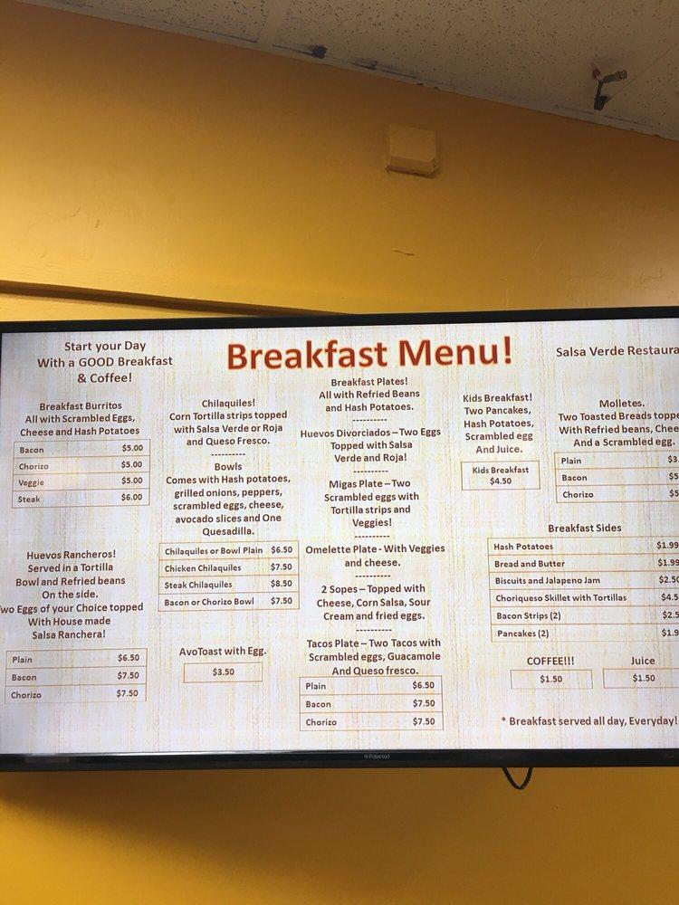 Menu at Salsa Verde Restaurant, Tucson