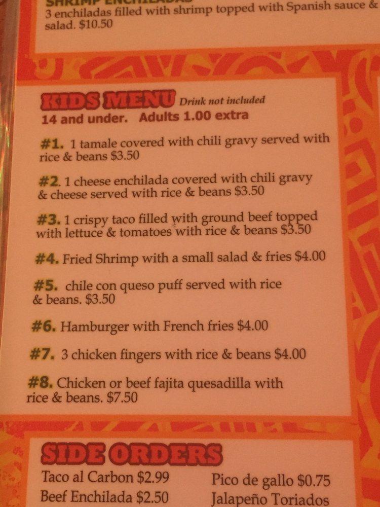 Menu at Tia Maria's restaurant, Houston, St