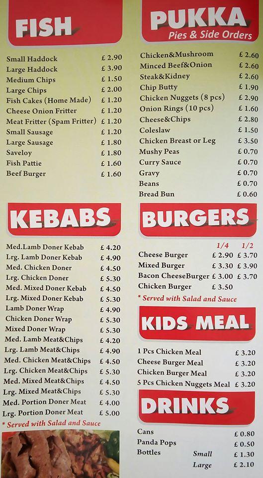 Carta de comida rápida Millard Fish & Chips, Immingham