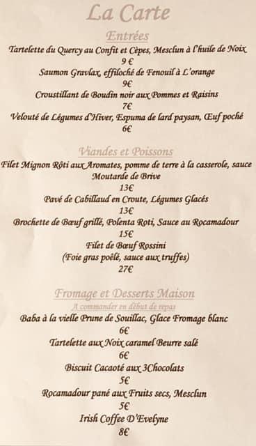 Menu at Logis Hôtel Grangier restaurant, Saint-Sozy