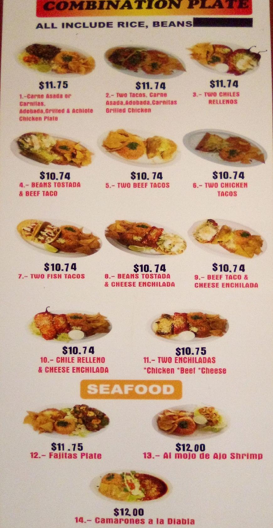 Menu at Burritos Santana restaurant, San Diego, San Diego Mission Rd