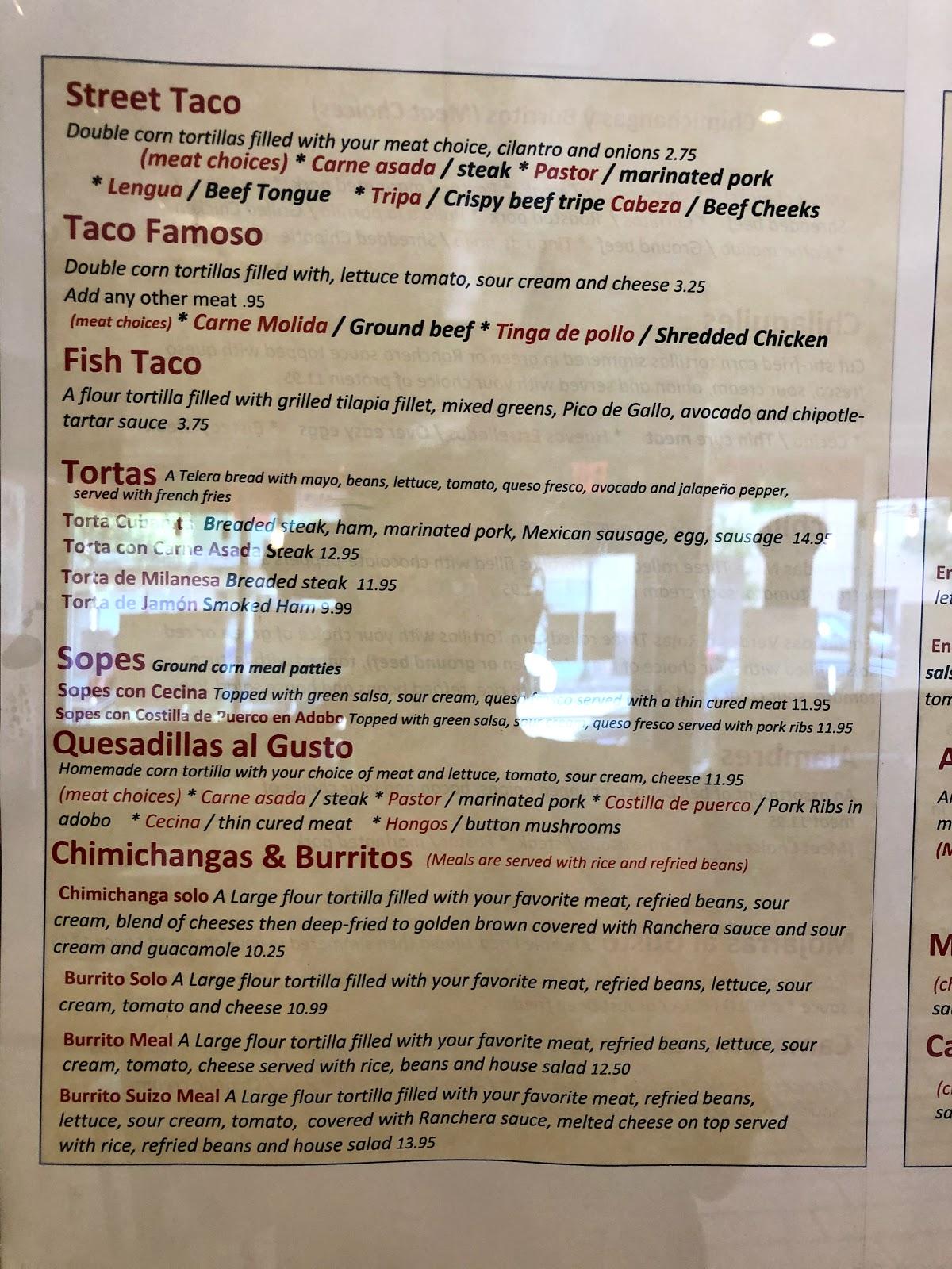 Menu at Mi Casa Mexican Kitchen restaurant, Minneapolis