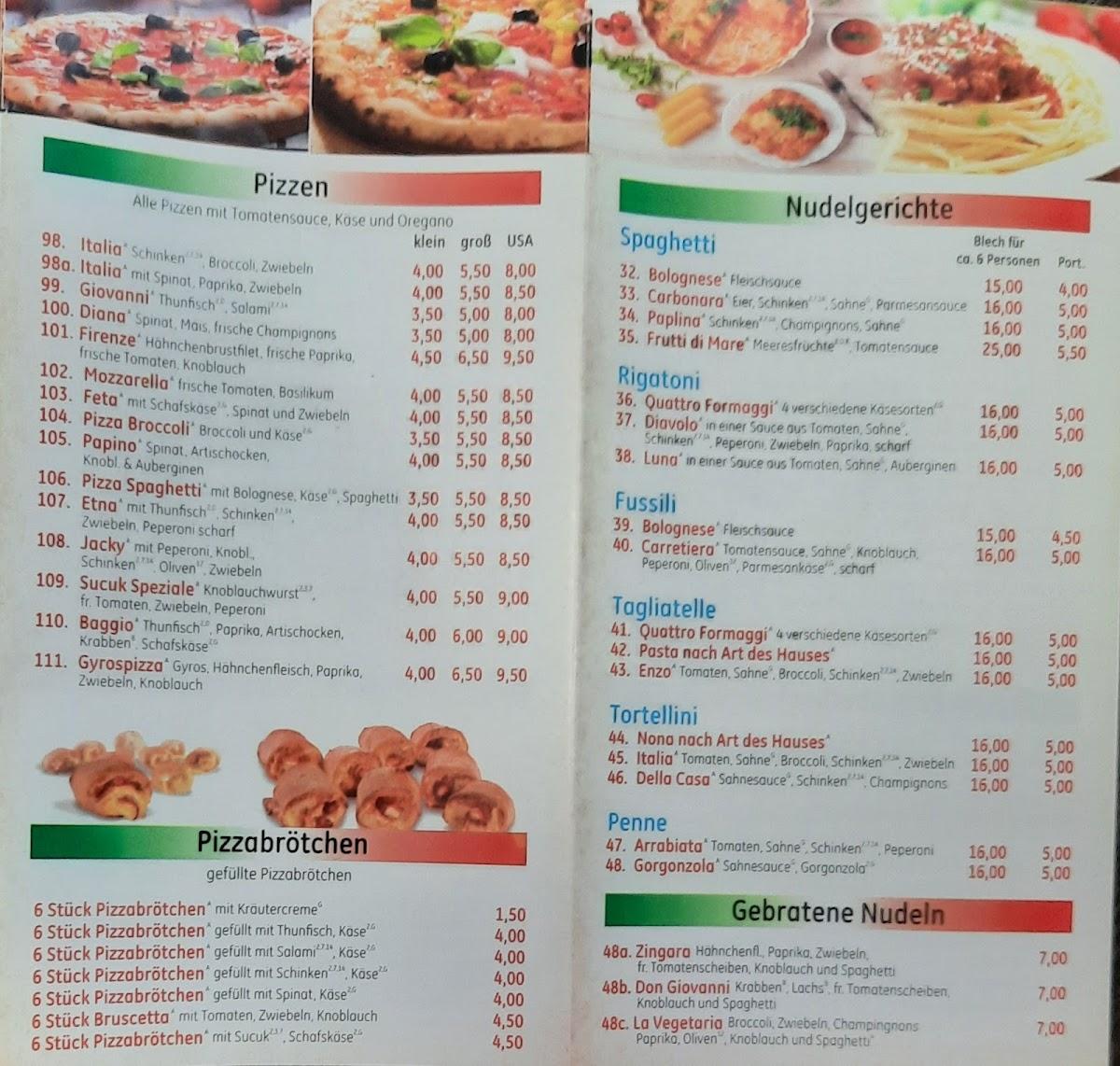 Меню Pizza Pasta, Мюльхайм-на-Руре, Prinzeß-Luise-Straße 53