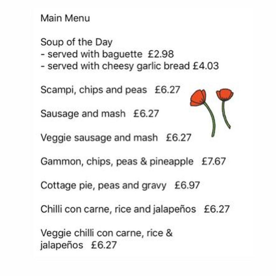 Menu at Poppy & Pint pub & bar, West Bridgford