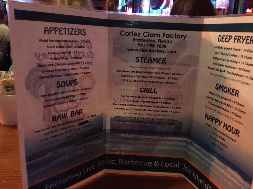 Menu at Cortez Clam Factory pub & bar, Bradenton
