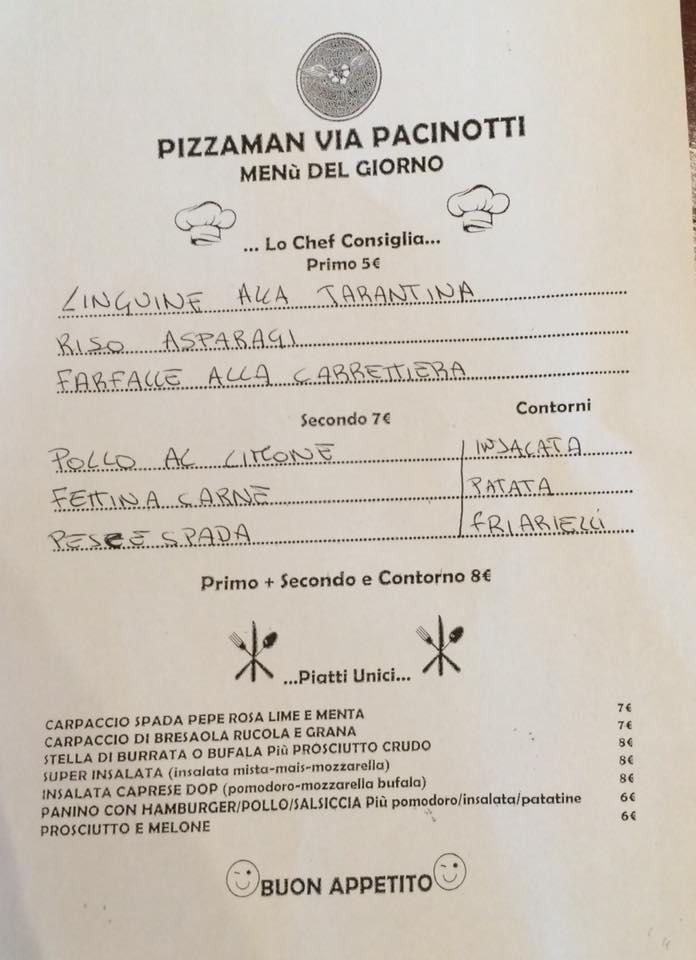 Menu da Pizzaman pizzeria, Firenze, Via Antonio Pacinotti