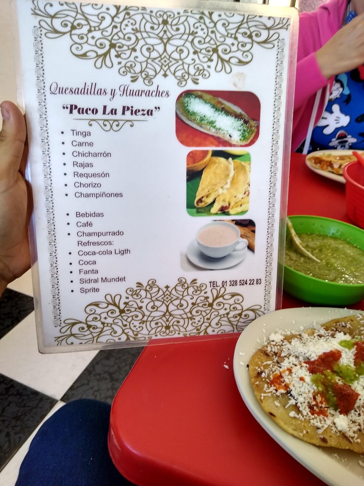 Carta del restaurante Quesadillas y Huaraches Paco la Pieza, Vista