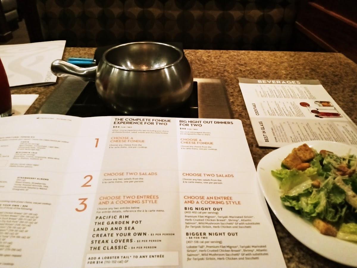 Menu at The Melting Pot restaurant, Kennesaw