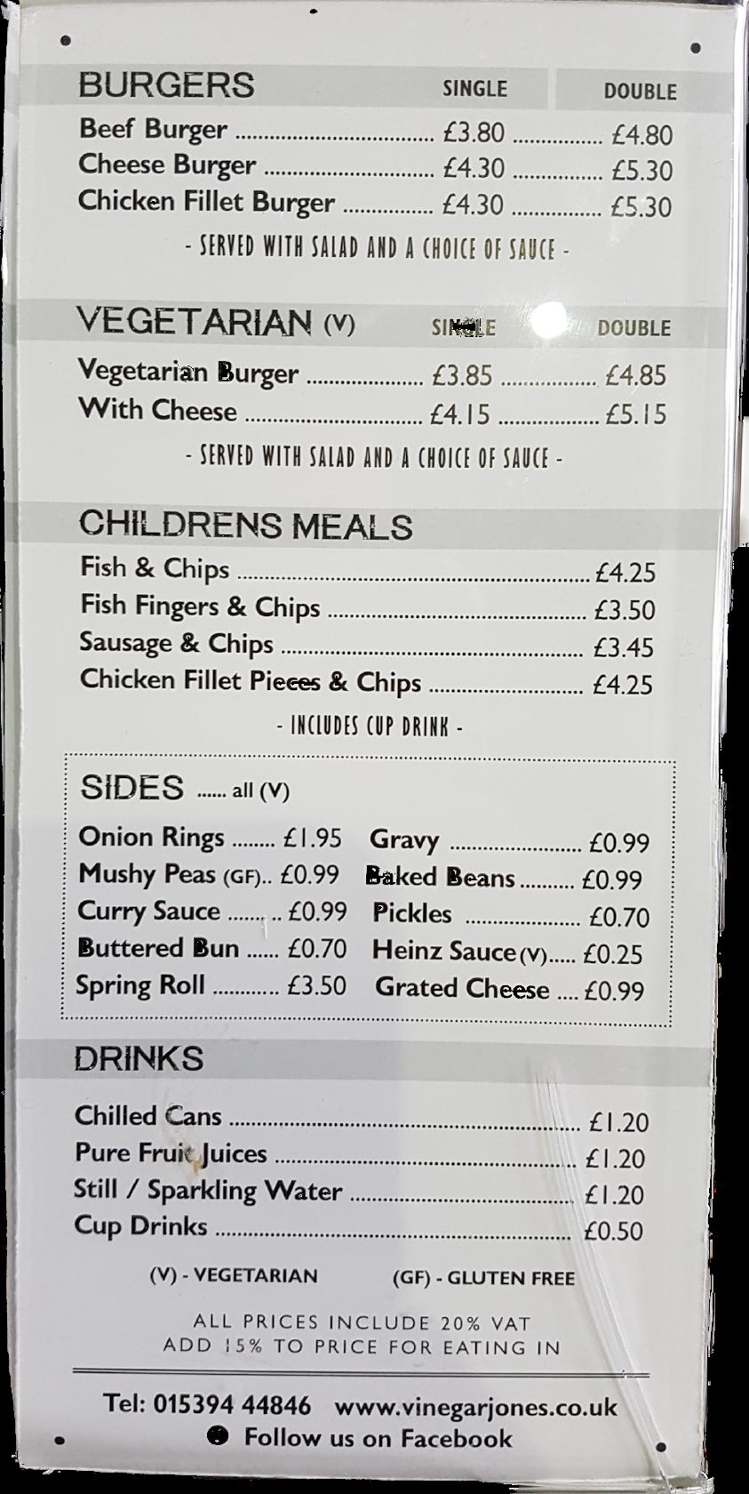 Menu at Vinegar Jones Fish & Chips fast food, Windermere