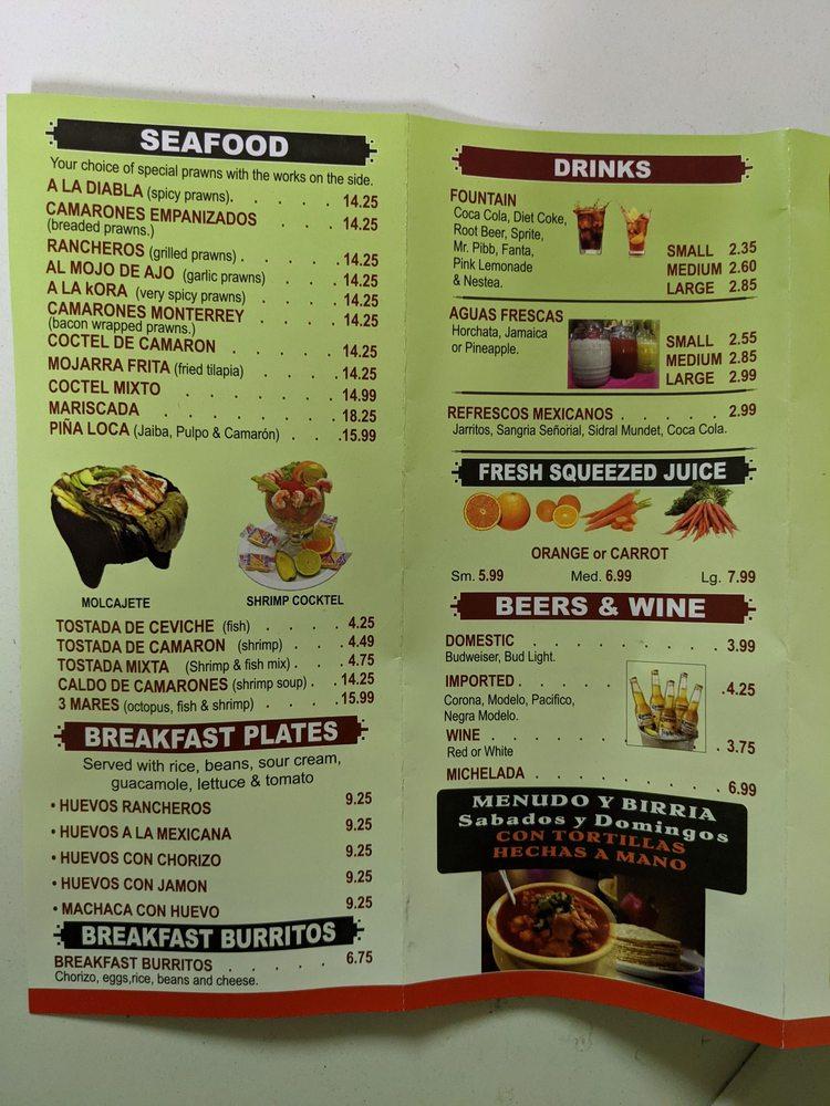 Menu at El Parian Taqueria restaurant, North Highlands, Watt Ave
