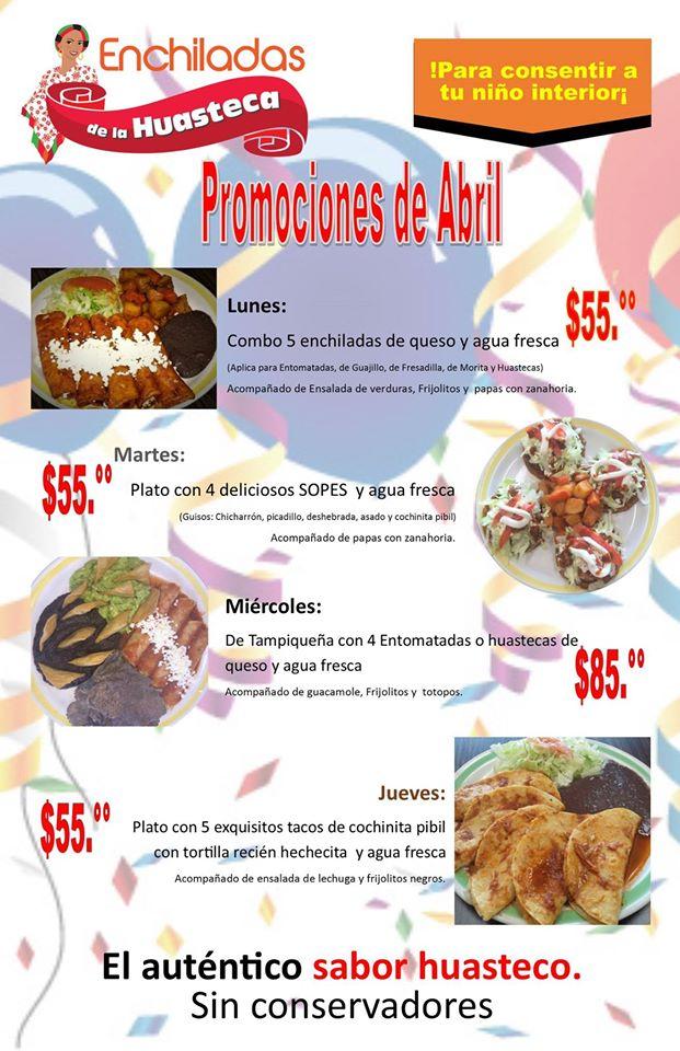 Menu at Enchiladas de la Huasteca restaurant, Monterrey