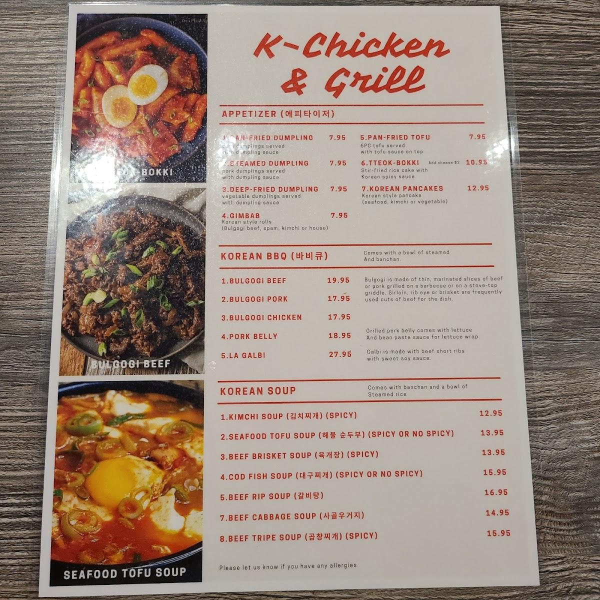 Menu at Kchicken & Grill Korean BBQ, Tampa