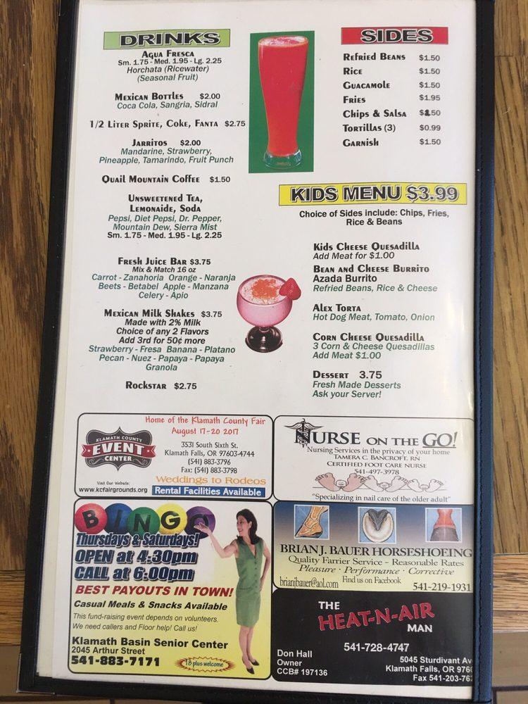 Menu at La Super Torta fast food, Klamath Falls