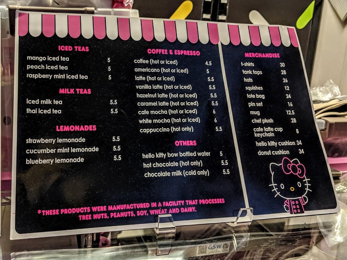 Menu at Hello Kitty Cafe at The Park MGM Las Vegas, Las Vegas