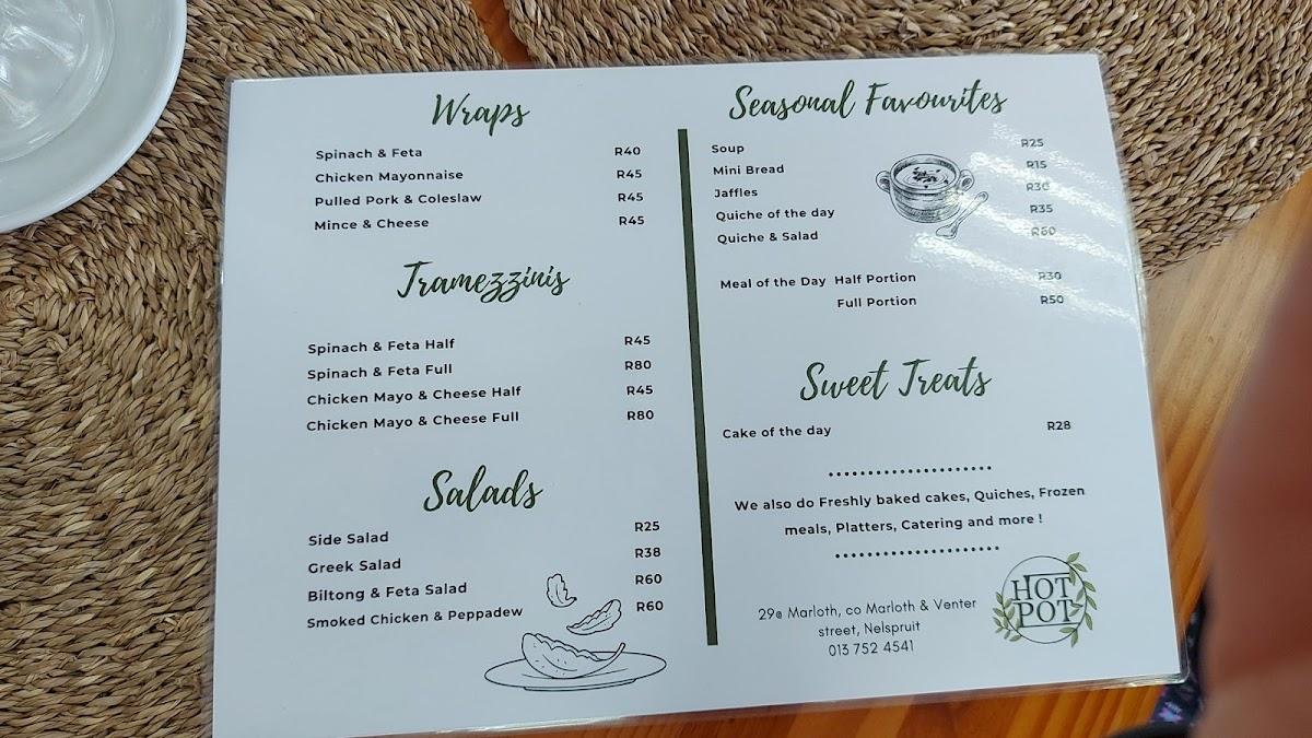 Menu at Hot Pot Coffee Shop, Nelspruit, corner of Marloth and