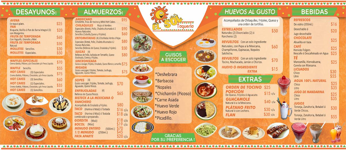 Menu at Taquería El Sol restaurant, Reynosa