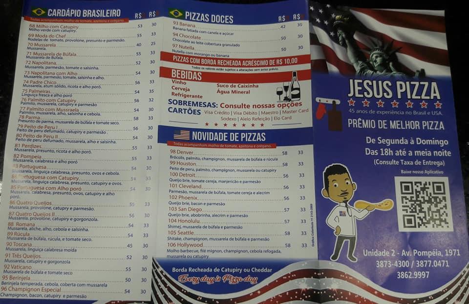 Menu at Jesus Pizza Pompéia restaurant, São Paulo, Av. Pompéia 1971