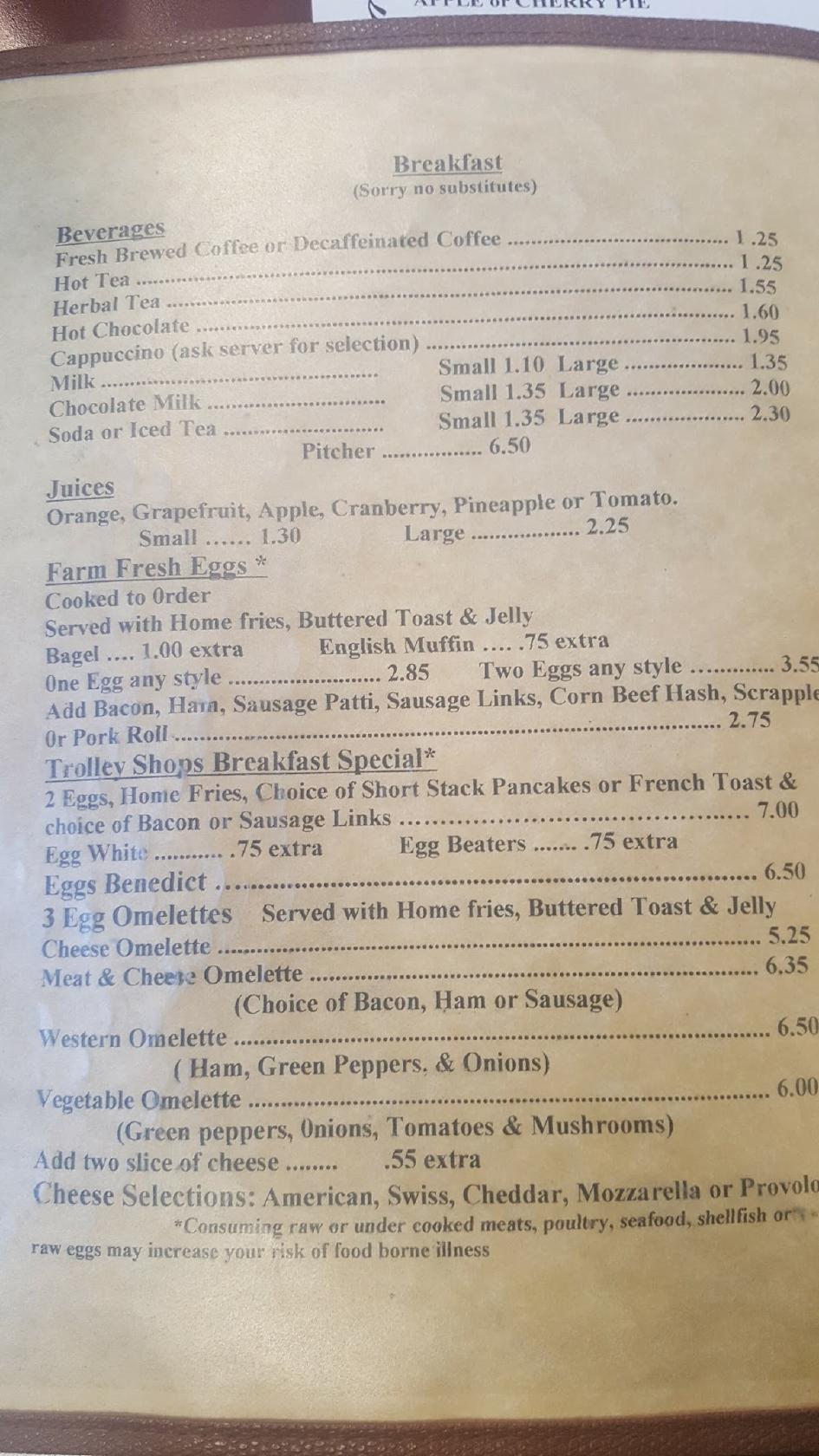 Menu at Trolley Shops Restaurant, Bangor