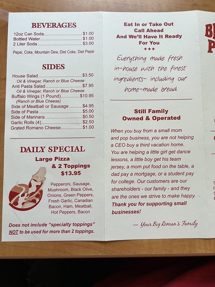 Menu at Big Romans Pizza pizzeria, Roseland, US1 UNIT 4
