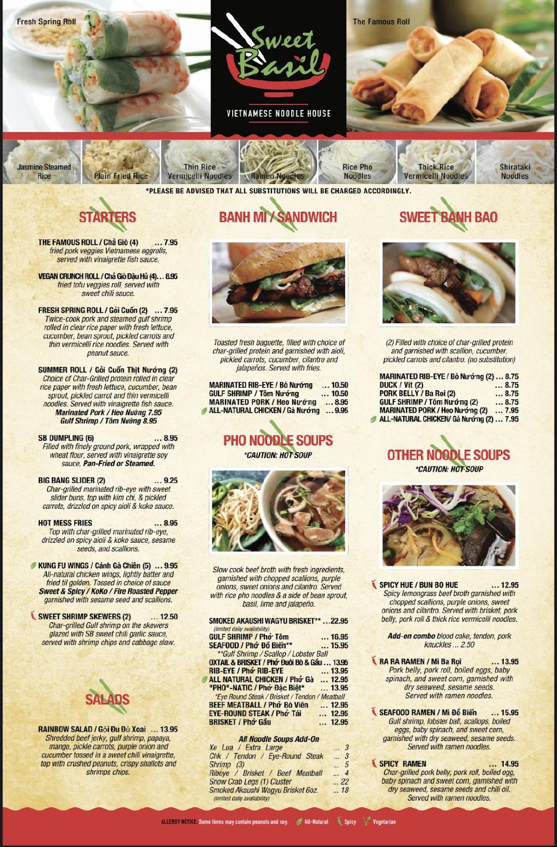 Menu At Sweet Basil Vietnamese Noodles Restaurant Beaumont