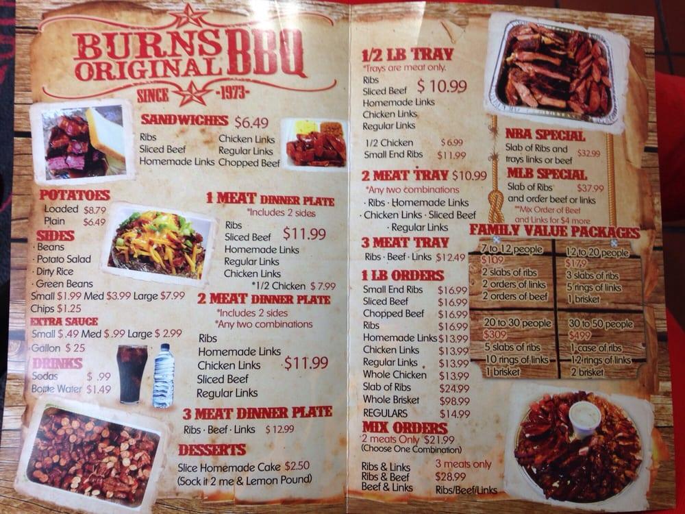 Menu at Burns Original BBQ, Houston, De Priest St