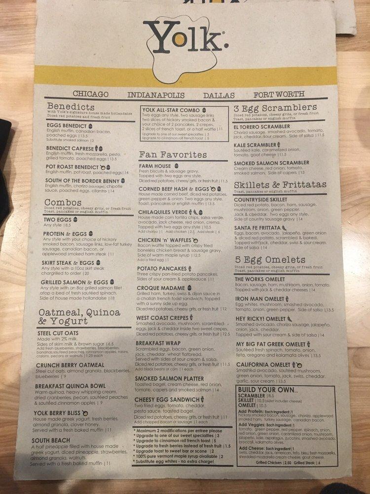 Menu at Yolk Sundance Square restaurant, Fort Worth